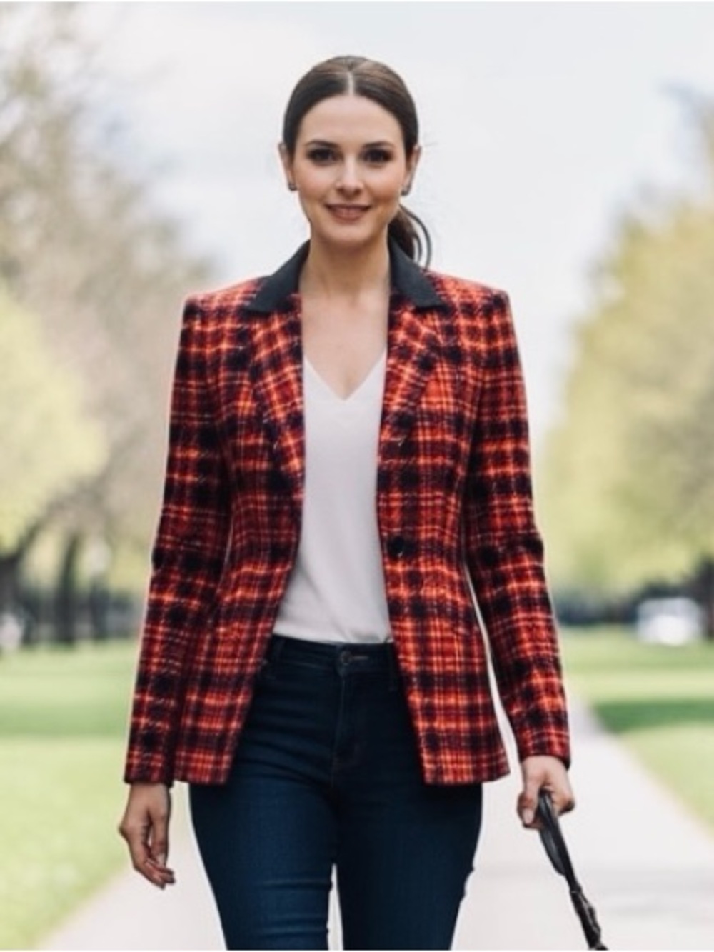 Vintage Louis Féraud Wool Plaid Blazer | Leather Collar | Made in W. Germany| 6